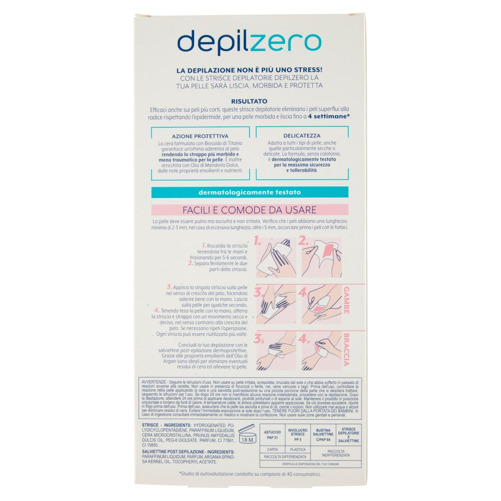 depilzero strisce depilatorie Gambe & Braccia 20 Strisce + 4 Salviettine